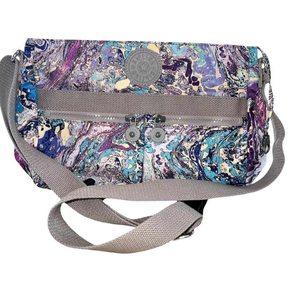 Kipling Angie Bag "Cosmic Blue" Crossbody Multi-pocket Handbag Adjustable Strap